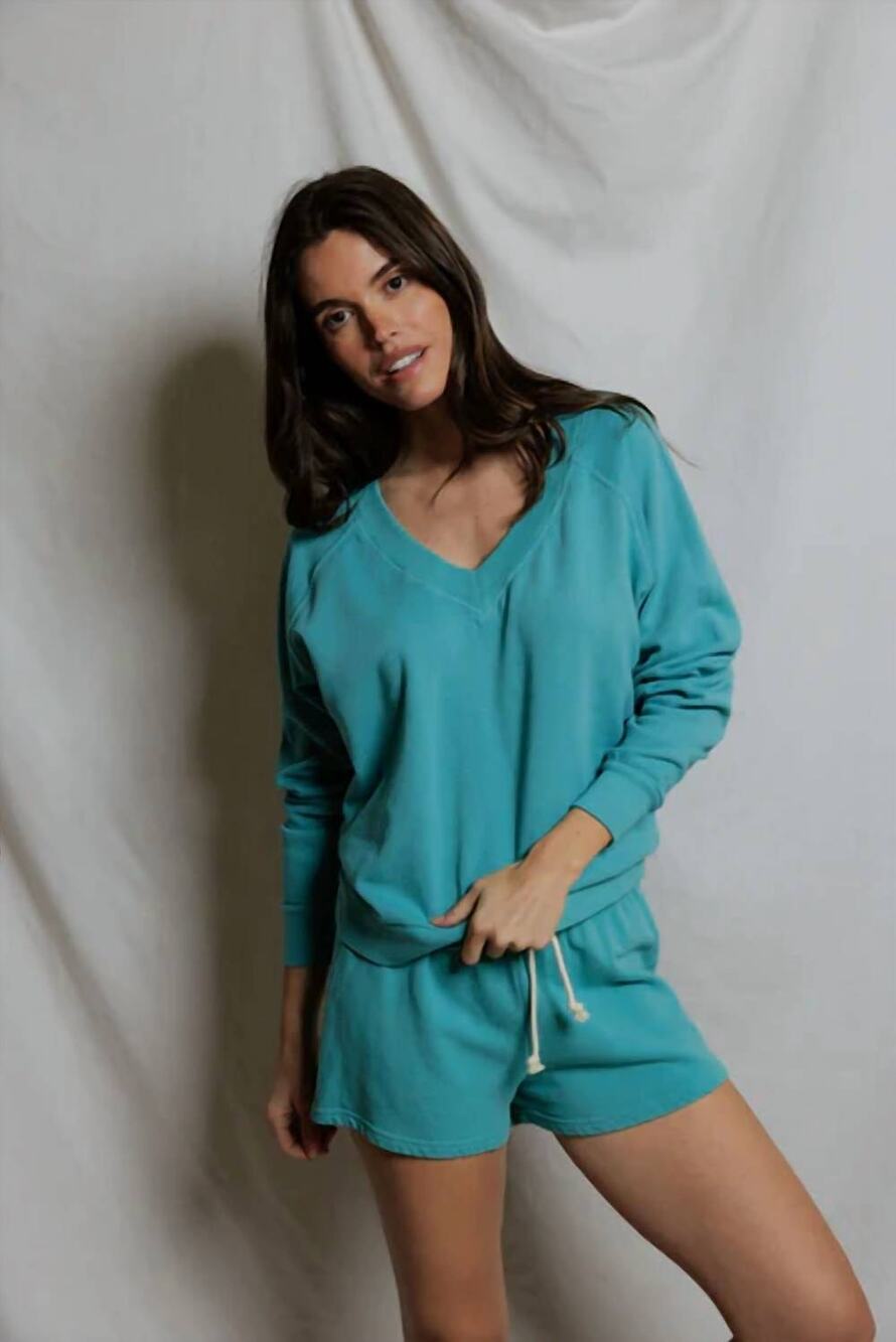 perfectwhitetee Layla French Terry Sweat Short Teal Blue XS NWT Basics